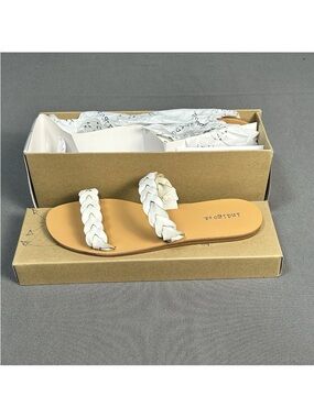 Indigo Rd Women’s 8 White Braided Flat 2-Strap Slide Sandals Summer Casual New